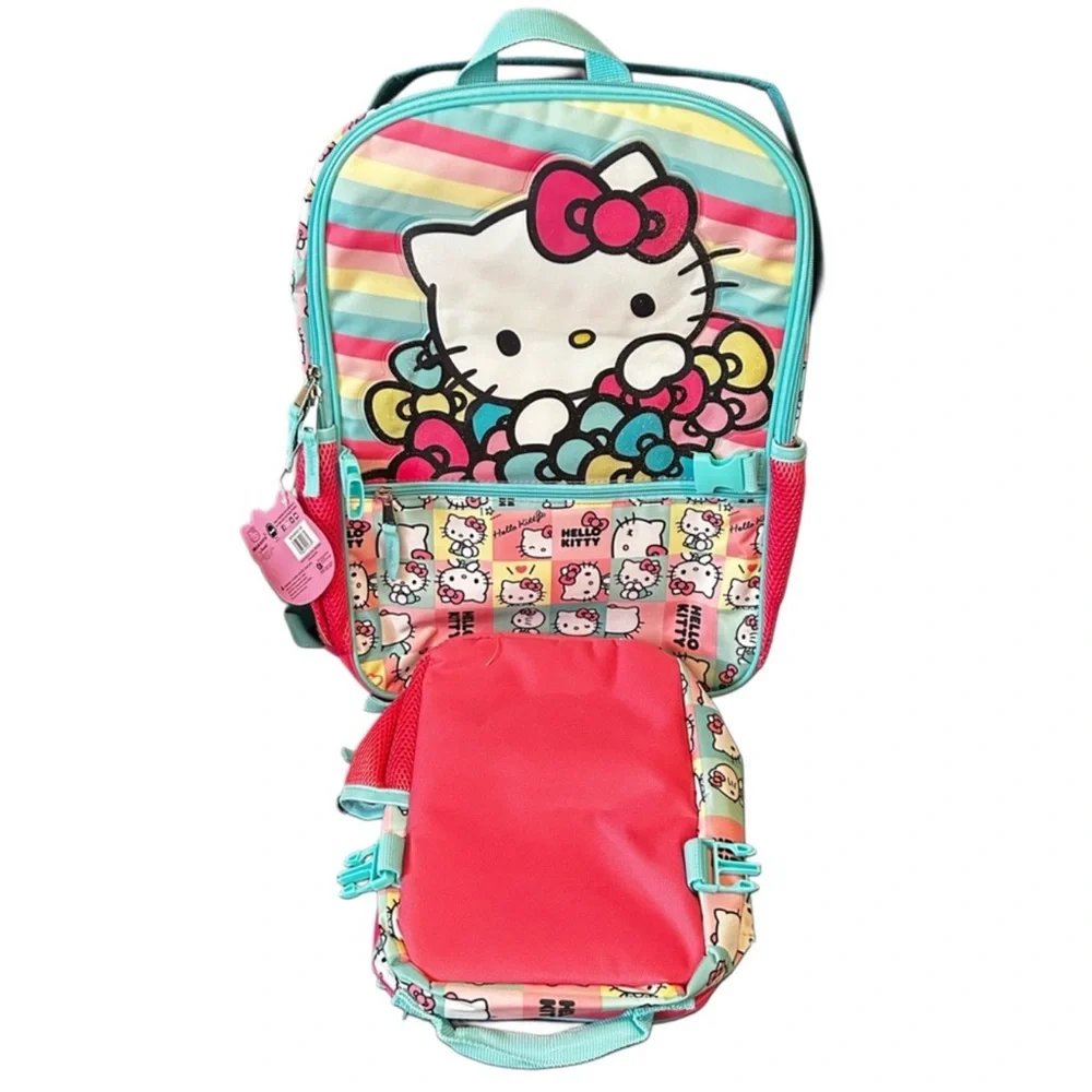 New! Sanrio Hello Kitty Rainbow Striped Backpack & Matching Attached Lunch Bag